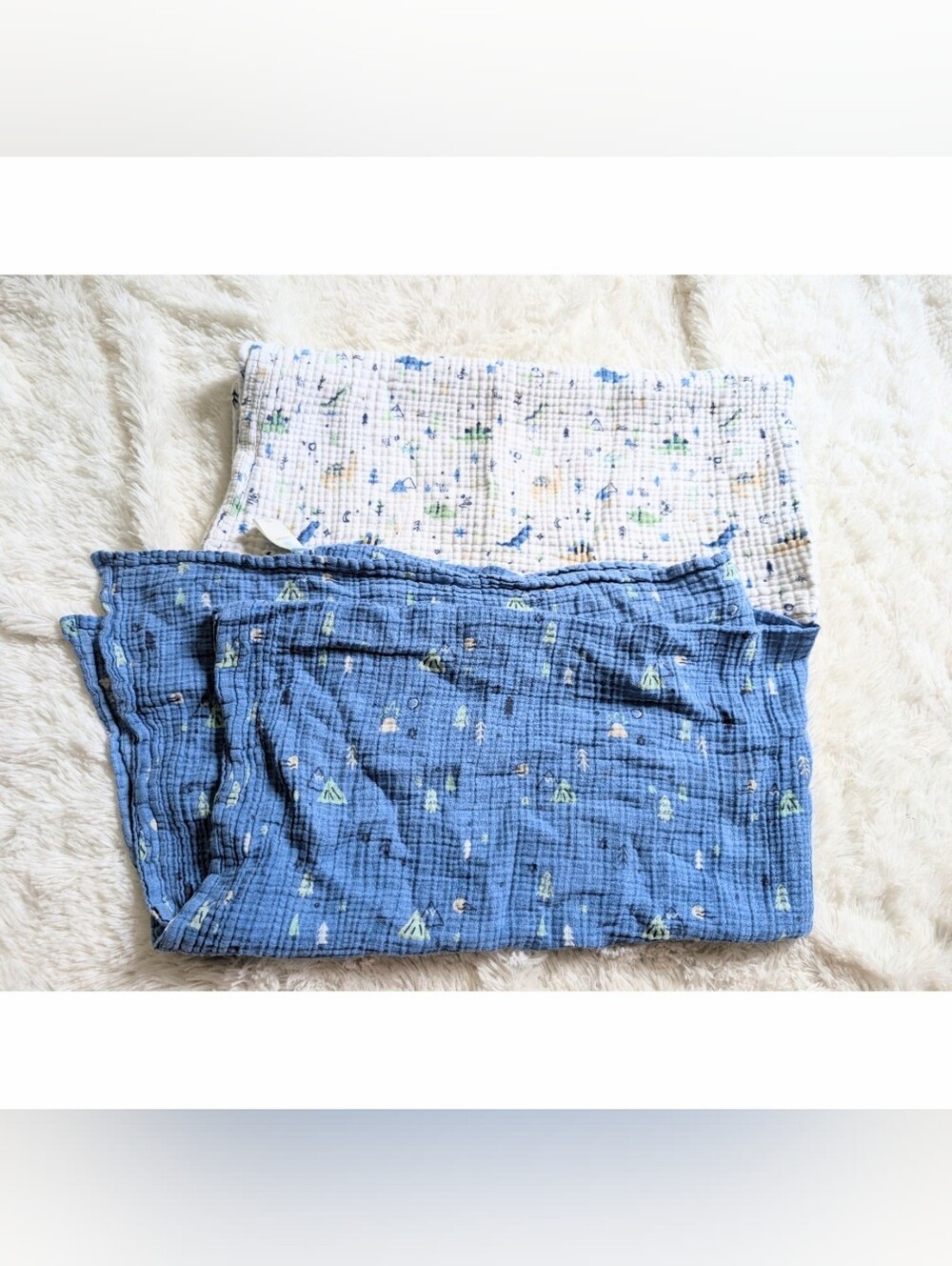 Cloud Island 100% Cotton Muslin Swaddle Blankets Blue Woodland And White Dinos